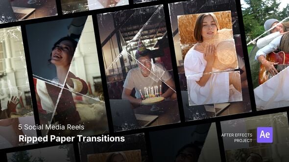 Videohive Social Media Reels – Ripped Paper Transitions After Effects Project Files