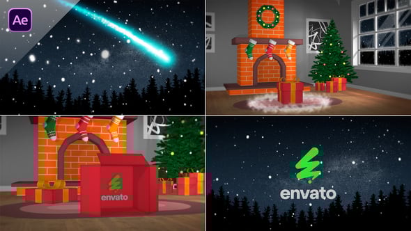 Videohive Christmas Fireplace with Logo Reveal