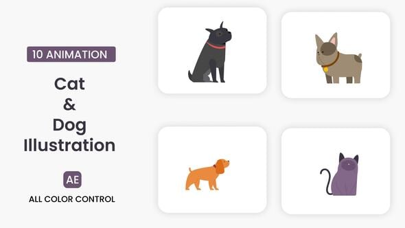 Videohive Cute Cat & Dog Illustration