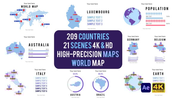 Videohive 209 Countries Map Infographics Pack