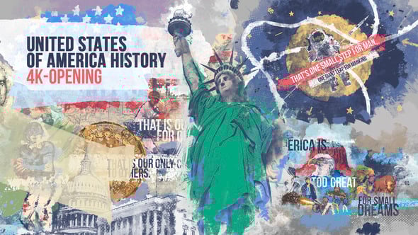 Videohive United States of America History 4K Intro/ American Flag/ Moon Landing/ Civil War/ Statue of Liberty 24026224