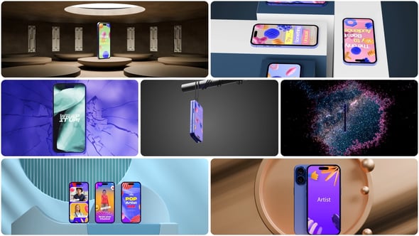 Videohive 3D Mobile App Mockup Scenes – 7 Animated UI Showcase Templates Bundle for App Presentation