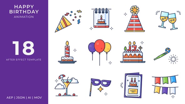Videohive Happy Birthday Animated Icons | After Effects