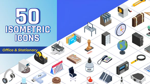 Videohive Isometric Icons Office Stationary