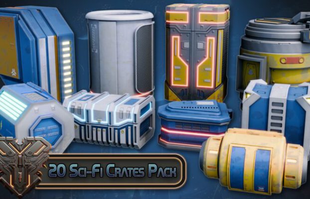 Blendermarket – Futuristic Sci-Fi Crates Collection Blender and Unreal