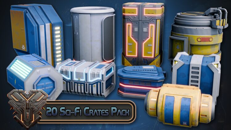 Blendermarket – Futuristic Sci-Fi Crates Collection Blender and Unreal