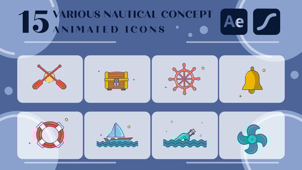 Videohive set of nautical icon line color 2D animation video