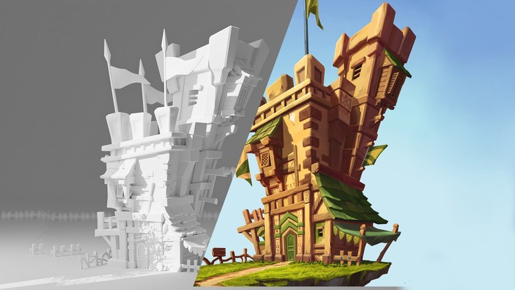 Texture paint a Castle in Blender 4.1 by Years of experience By Art Studio313