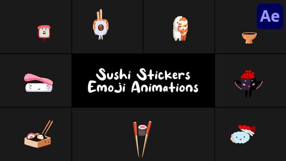 Videohive Sushi Stickers Emoji Animations for After Effects 57972292