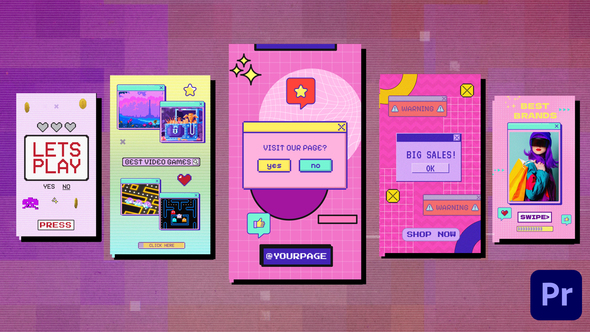 VideoHive Arcade 8bit Game Windows Interface Instagram Stories