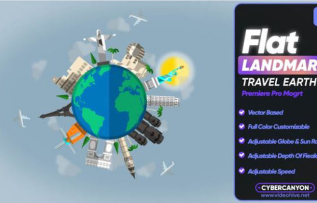 Videohive Flat Landmarks Travel Earth Mogrt
