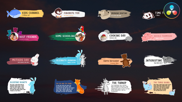 VideoHive Kids Animals Lower Thirds for DaVinci Resolve