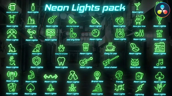 VideoHive Neon Lights Big Pack for DaVinci Resolve