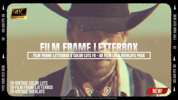 Videohive Film Frame Letterbox & Color LUTs FX – 4K Film Look Overlays Pack