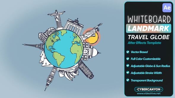 Videohive Whiteboard Landmarks Travel Globe