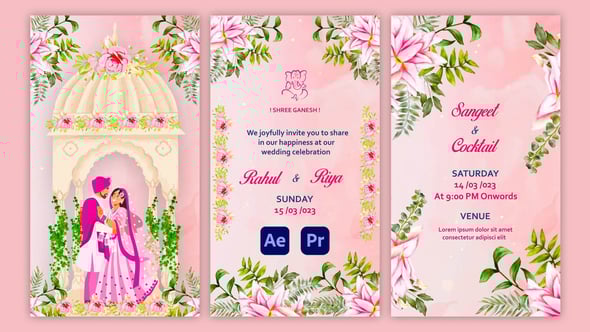 Videohive Romantic Pink Floral Wedding Invitation Instagram Story